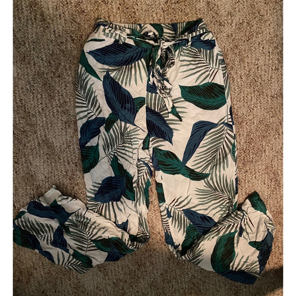 Green Palm Leaf Drawstring Pants - image 1